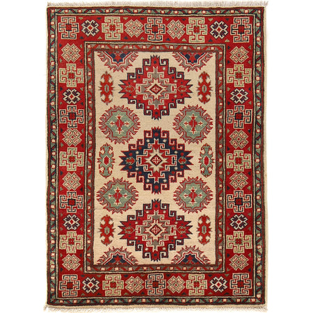 Kazak Rug Handmade Ivory Medallion 2x4 ft