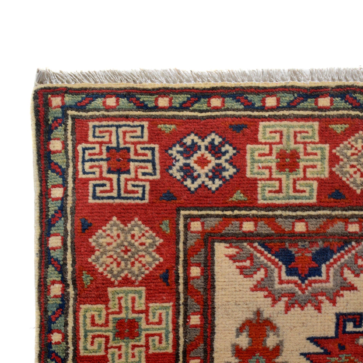 Kazak Rug Handmade Ivory Medallion 2x4 ft