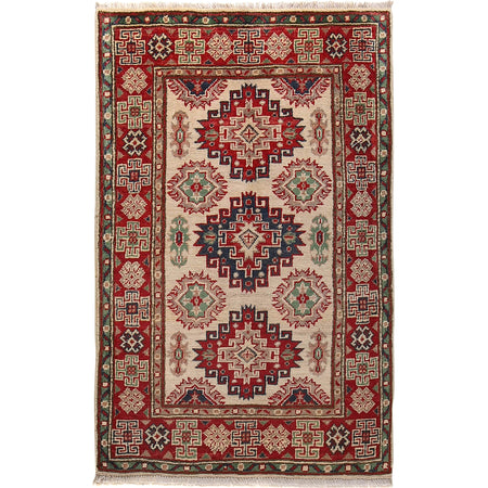 Kazak Rug Handmade Ivory Medallion 2x4 ft