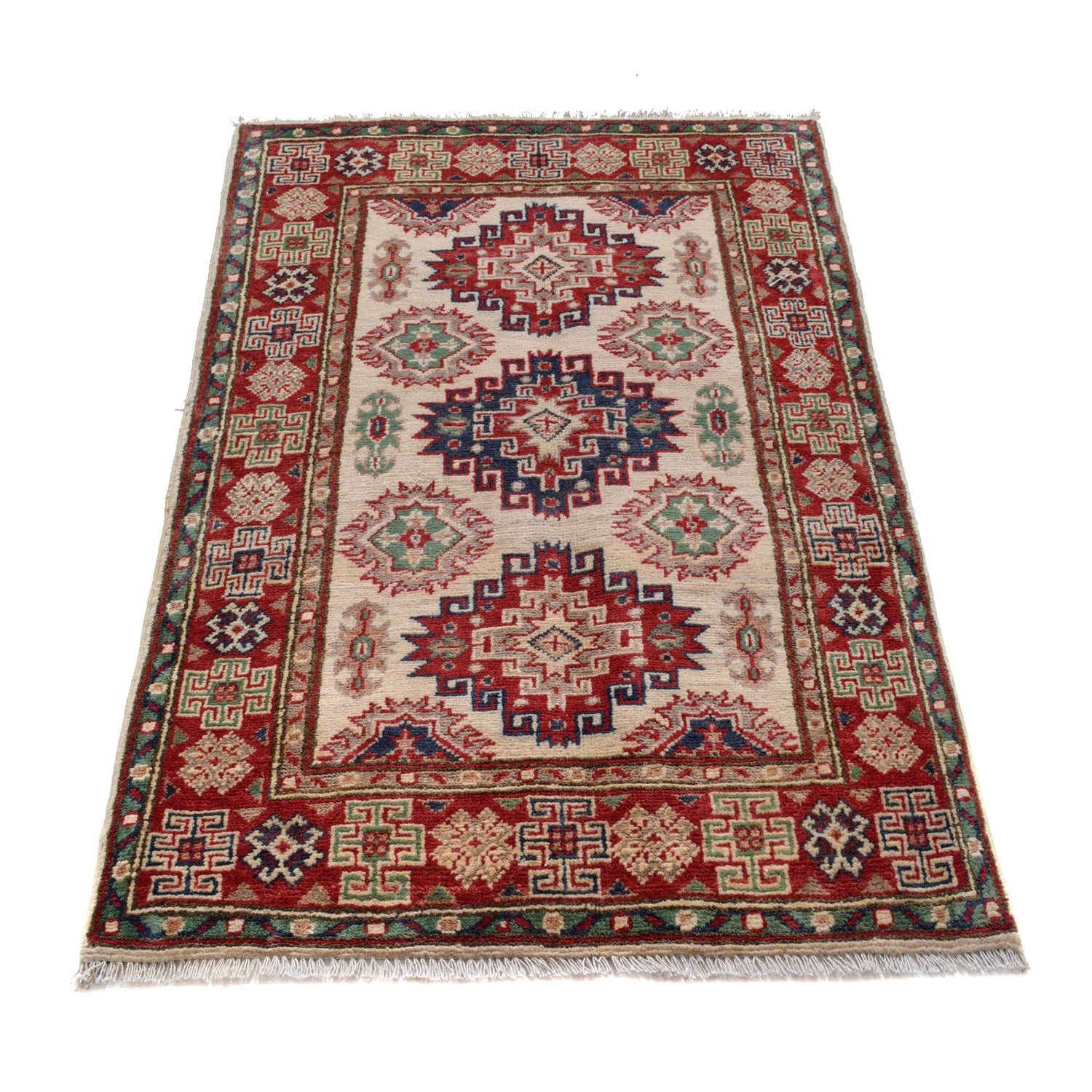 Kazak Rug Handmade Ivory Medallion 2x4 ft