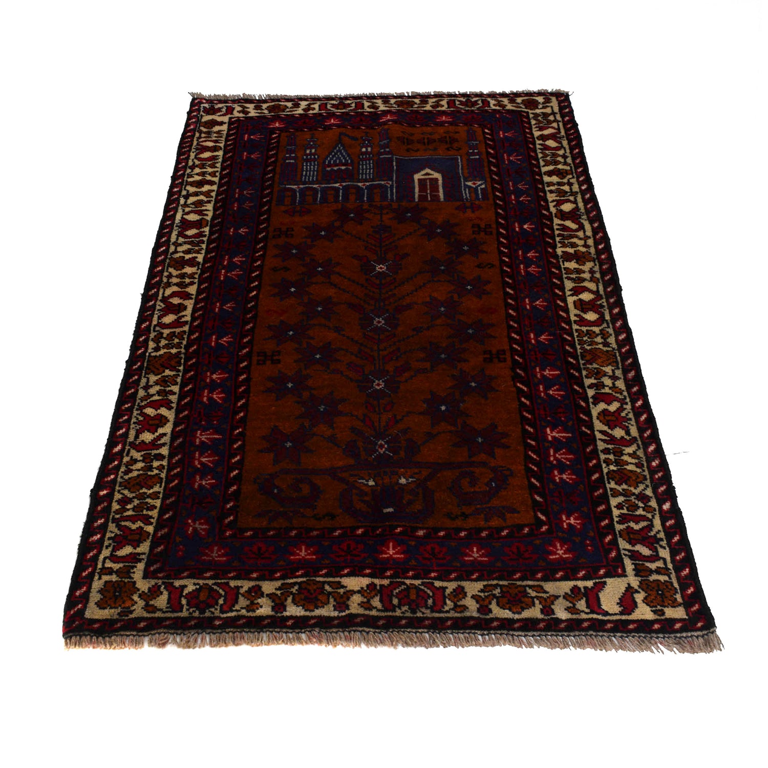 Baluchi Rug Handmade Brown Prayer Design 2x4 ft
