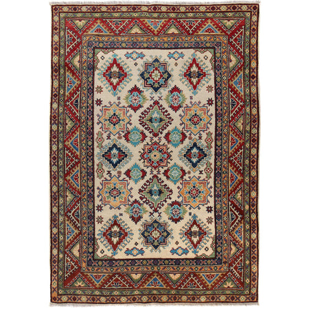 Kazak Rug Handmade Ivory Medallion 4x7 ft