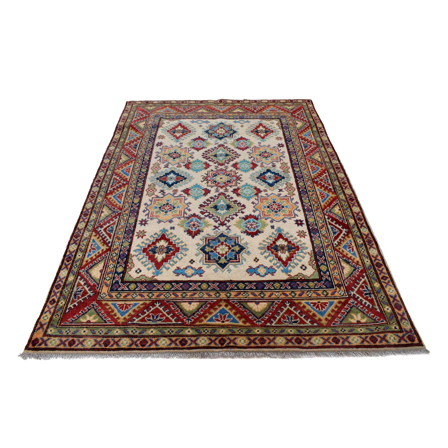 Kazak Rug Handmade Ivory Medallion 4x7 ft