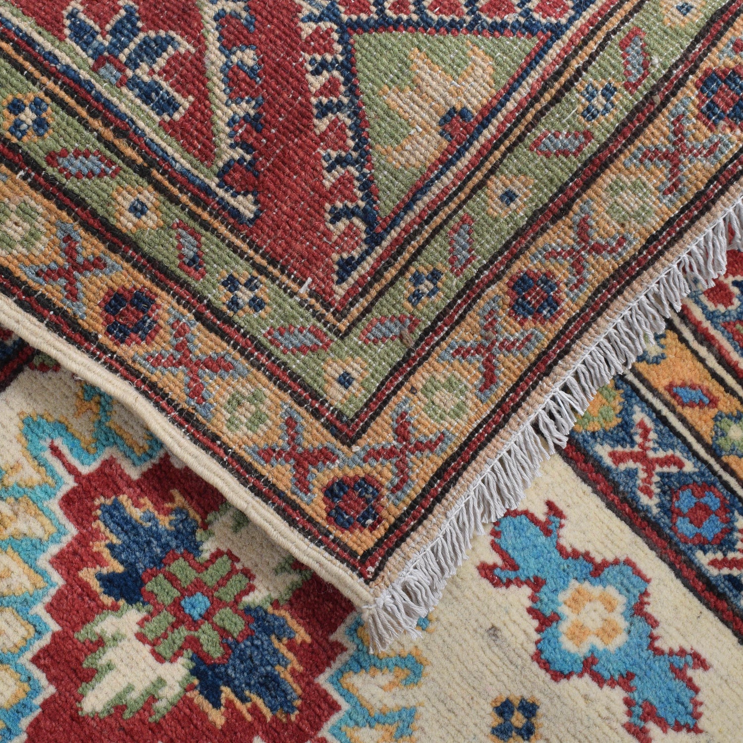 Kazak Rug Handmade Ivory Medallion 4x7 ft