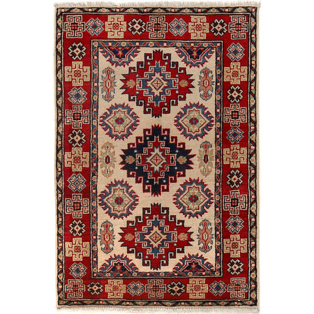 Kazak Rug Handmade Ivory Medallion 2x4 ft