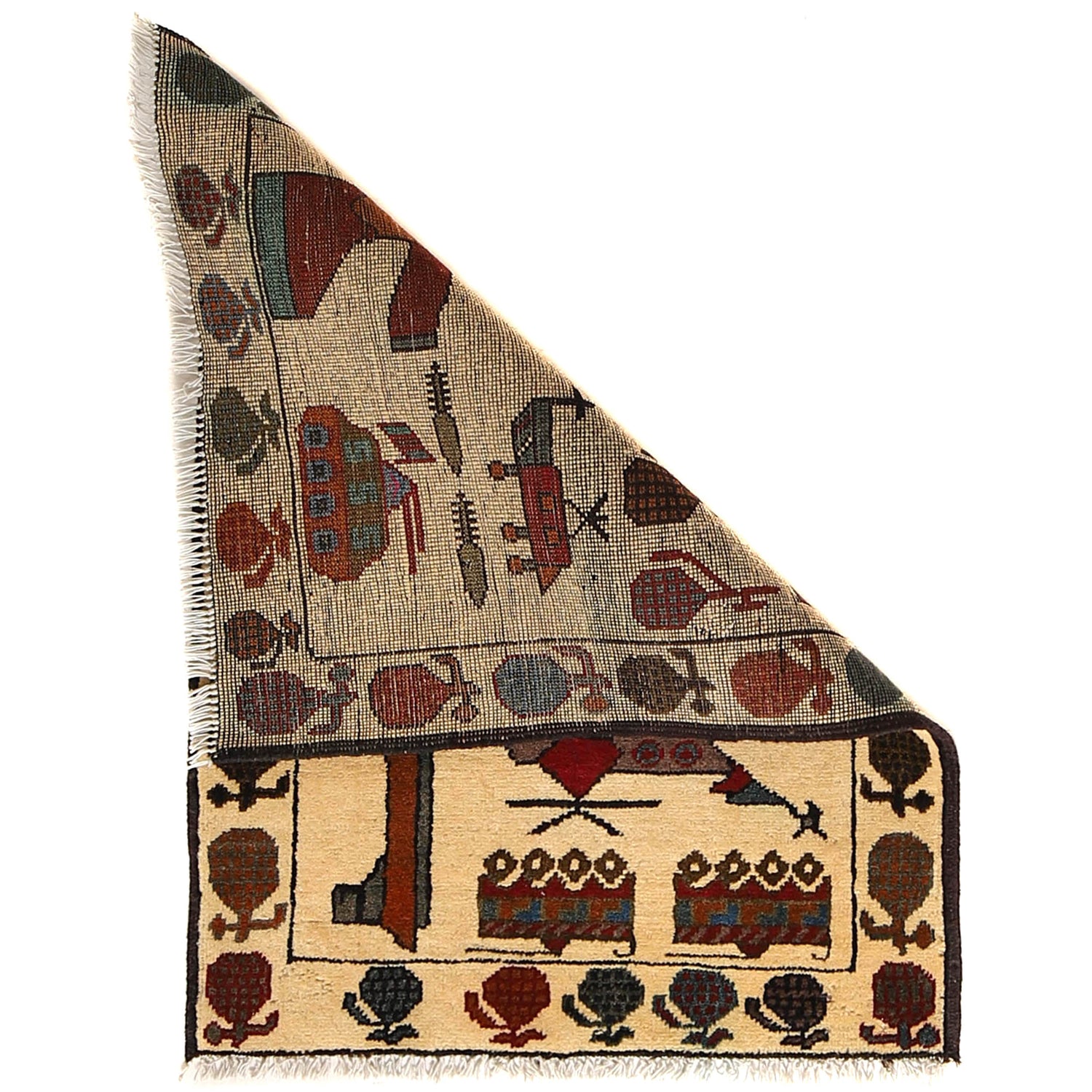 War Area Rug Handmade Beige Rifle 2 x 3 ft