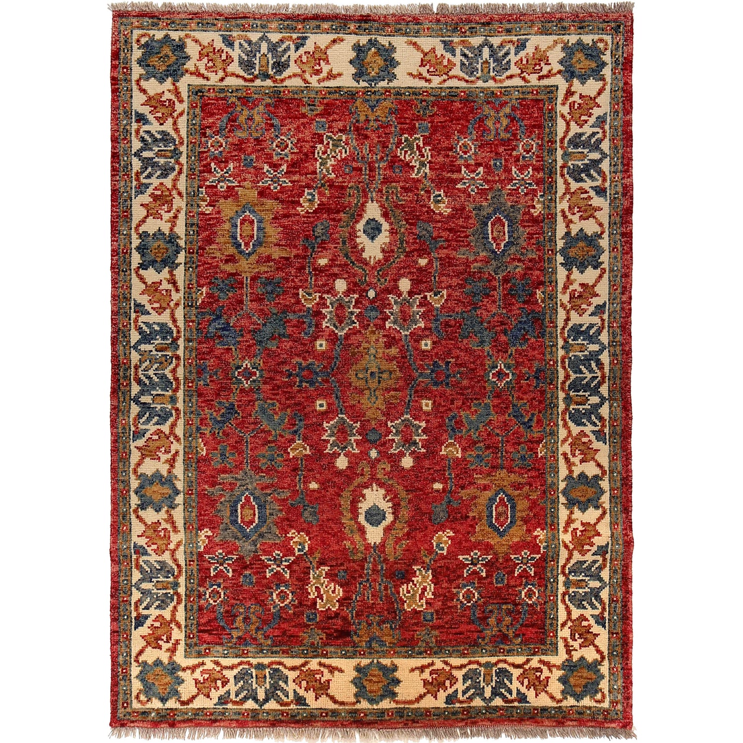 Oushak Area Rug Handmade Firebrick Floral 4x6 ft