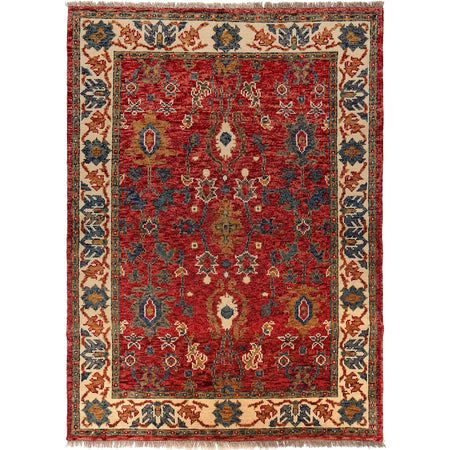 Oushak Area Rug Handmade Firebrick Floral 4x6 ft