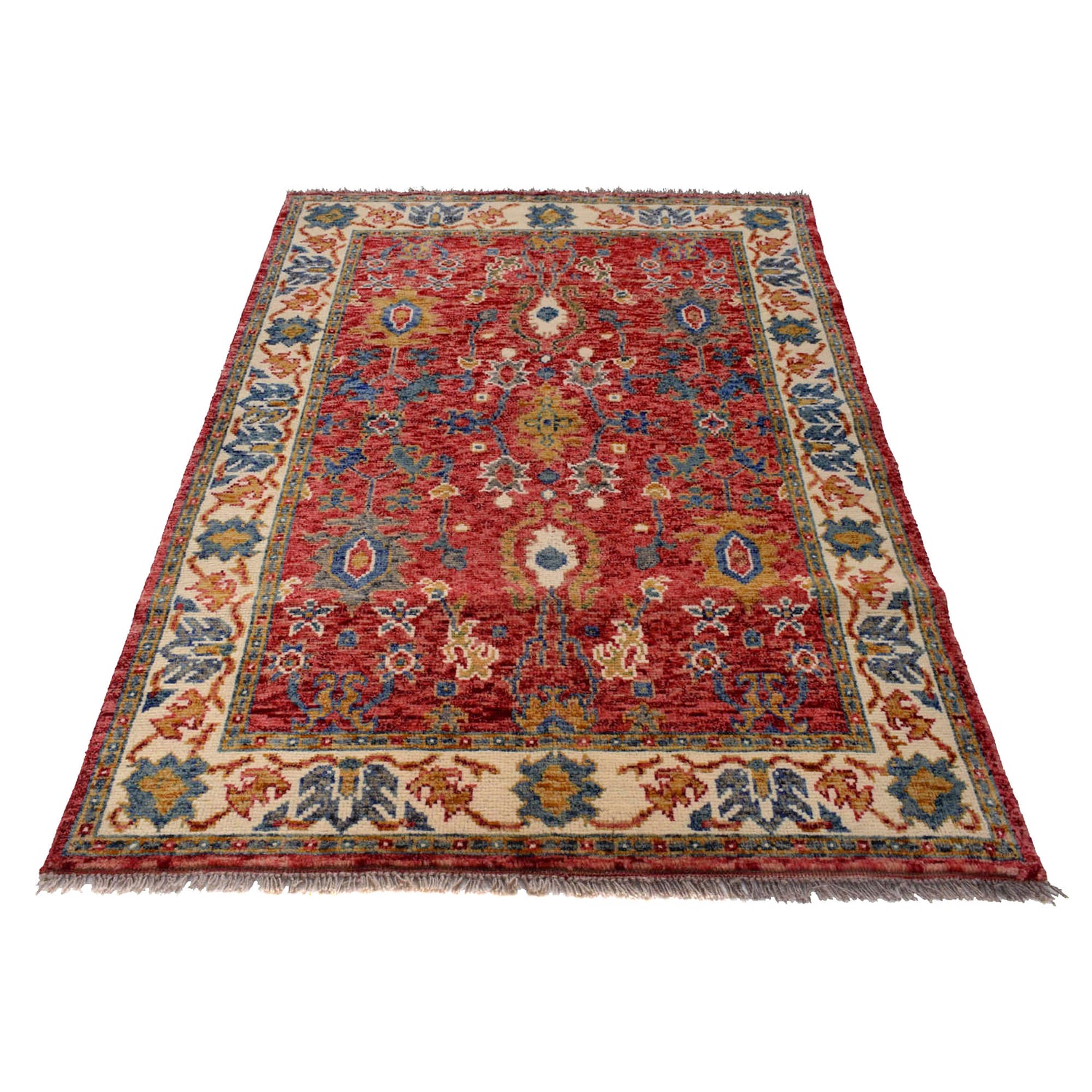 Oushak Area Rug Handmade Firebrick Floral 4x6 ft