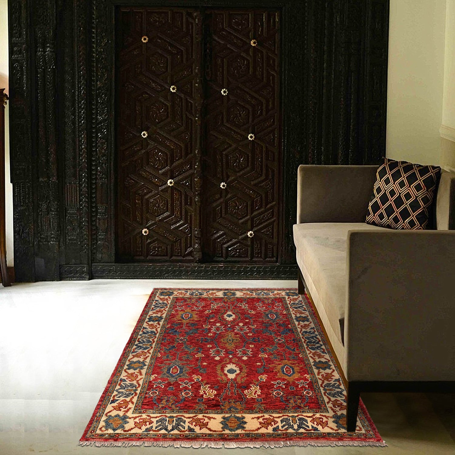 Oushak Area Rug Handmade Firebrick Floral 4x6 ft
