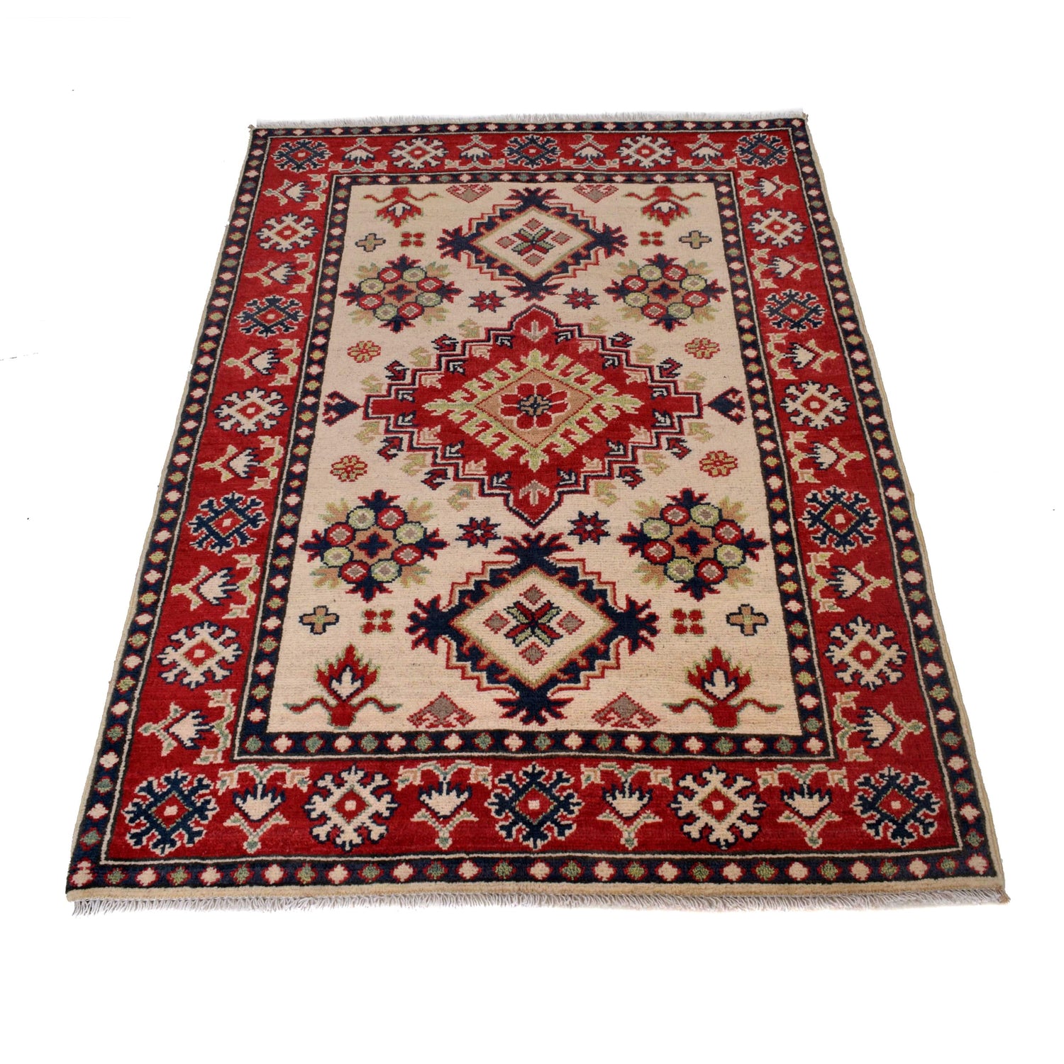 Kazak Rug Handmade Ivory Medallion 3x5 ft