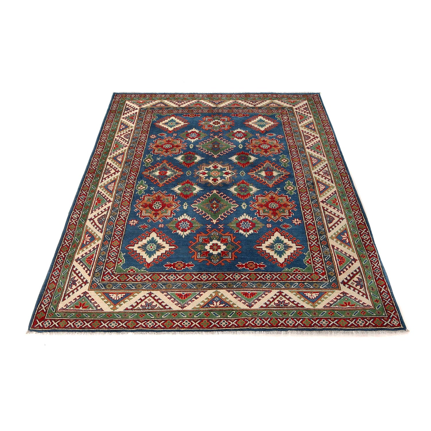Kazak Rug Handmade Blue Medallion 5x8 ft