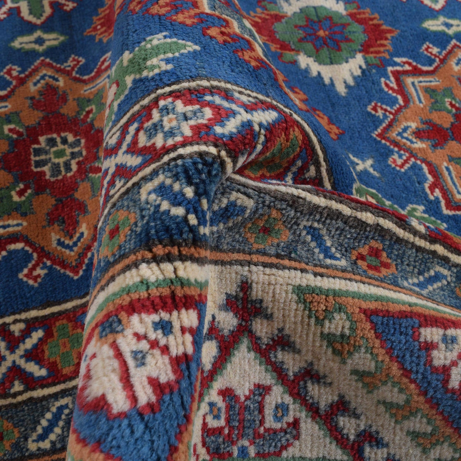 Kazak Rug Handmade Blue Medallion 5x8 ft
