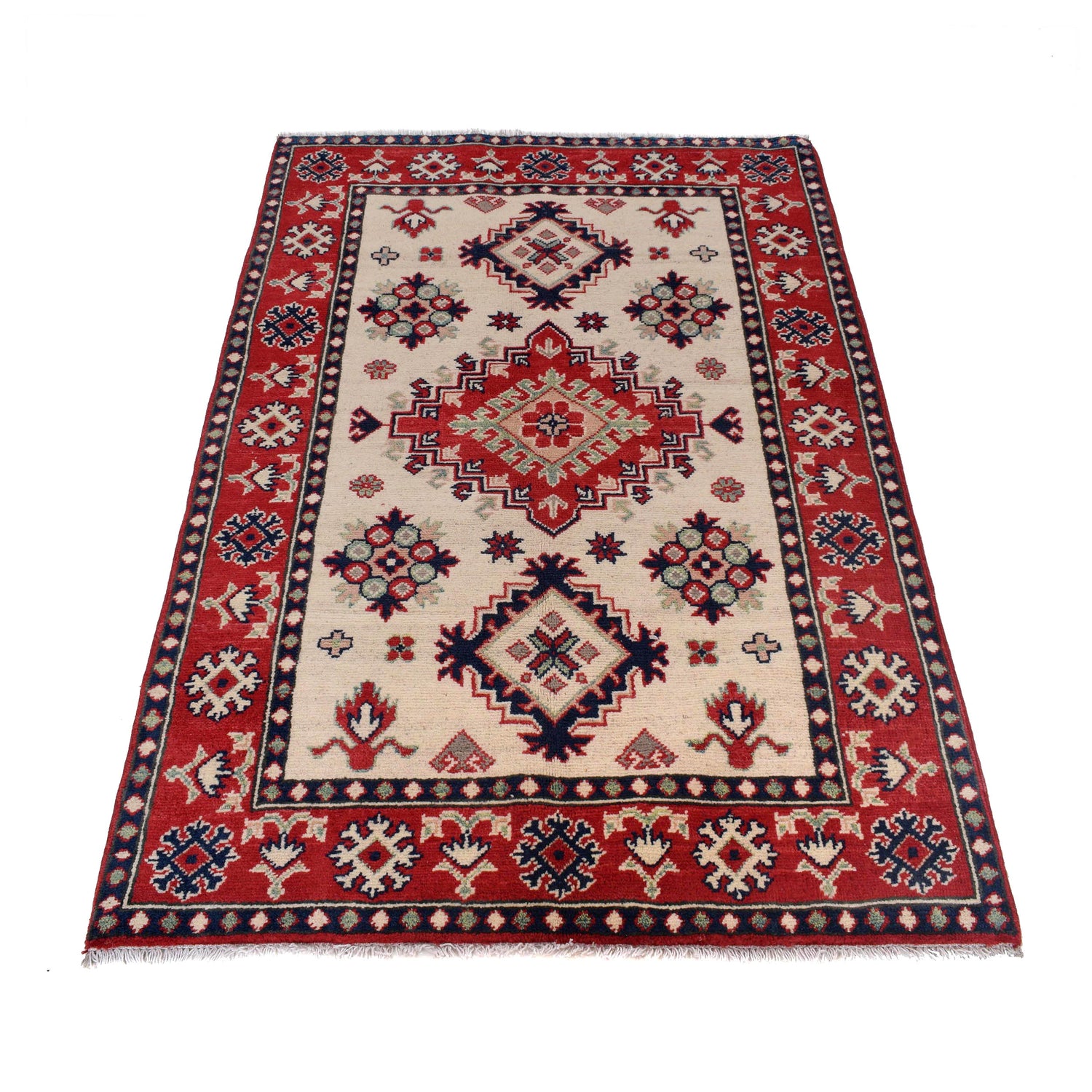 Kazak Rug Handmade Ivory Medallion 3x5 ft