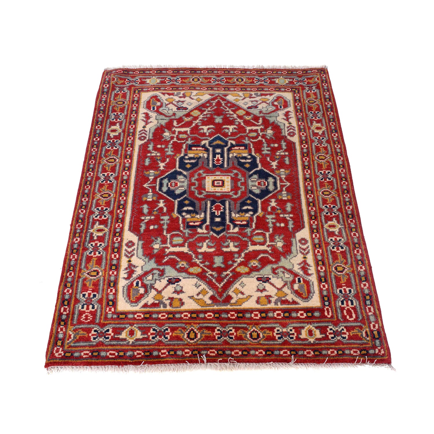 Heriz Area Rug Handmade Red Medallion 2x4 ft