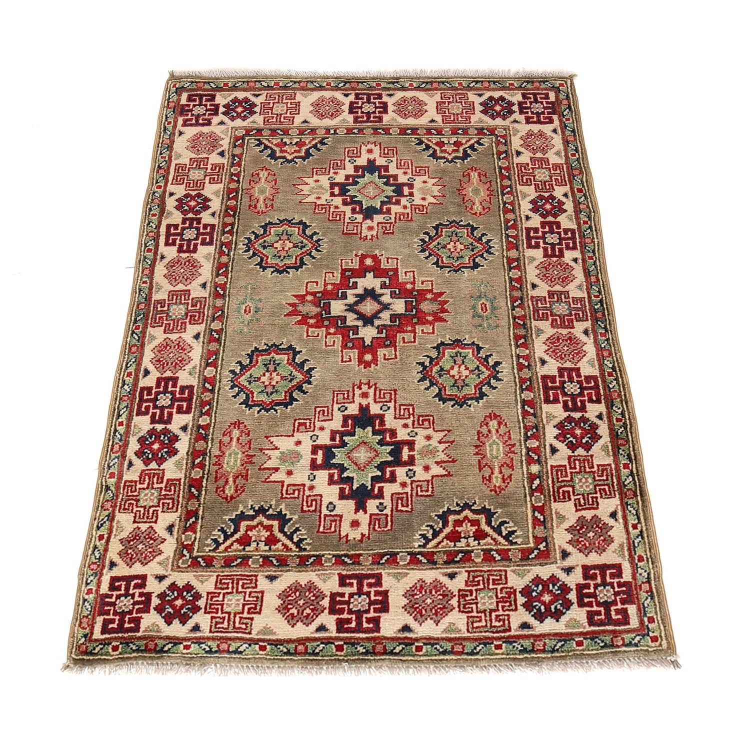 Kazak Rug Handmade Gray Medallion 2x4 ft