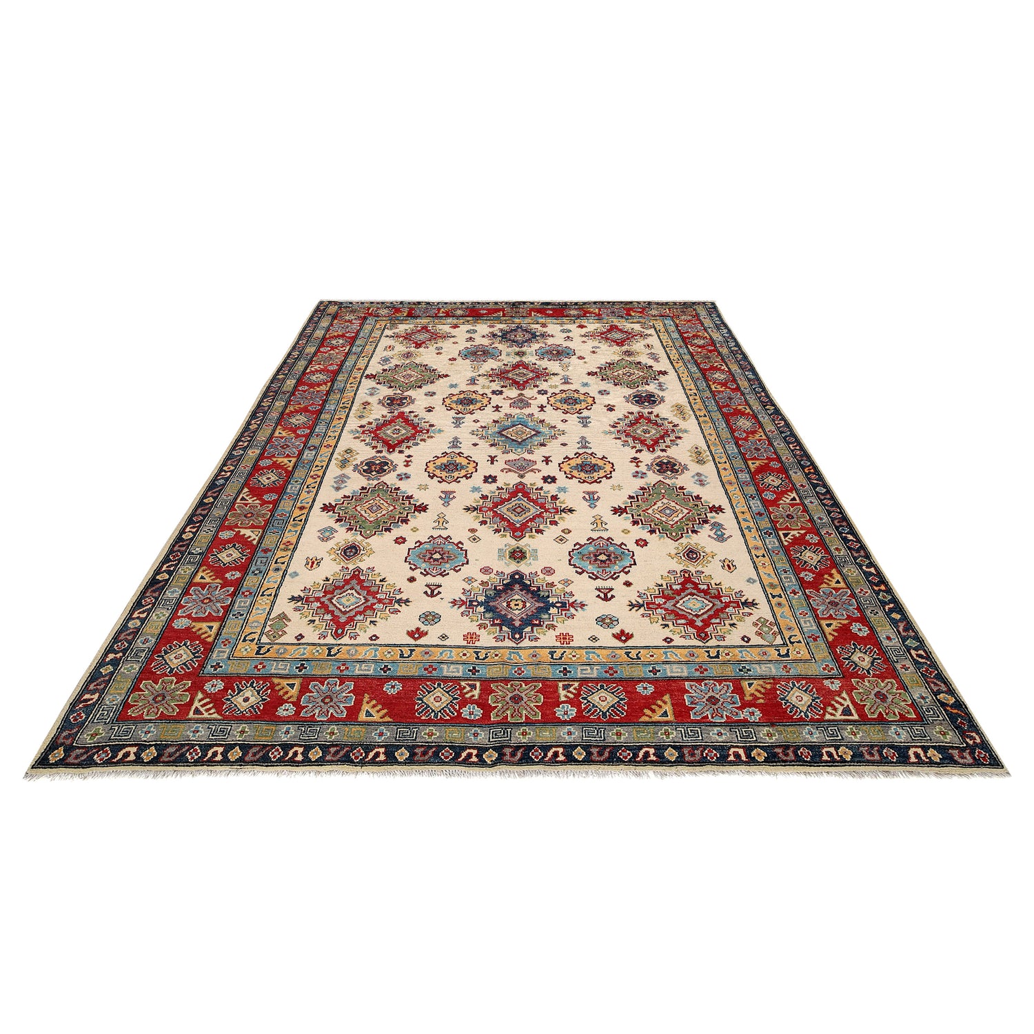 Kazak Rug Handmade Beige Medallion 7x10 ft