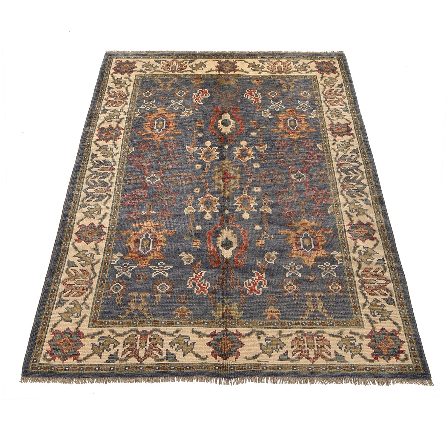 Oushak Area Rug Handmade Gray Floral 4x6 ft
