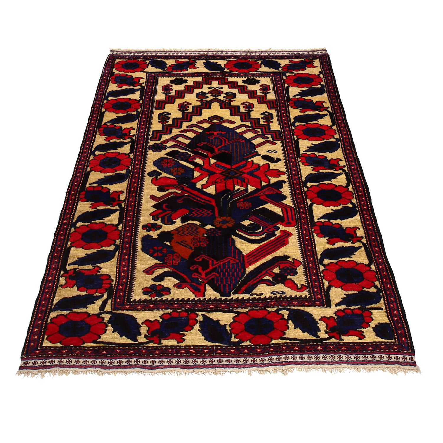 Barjasta Area Rug Handmade Yellow Floral 4x6 ft