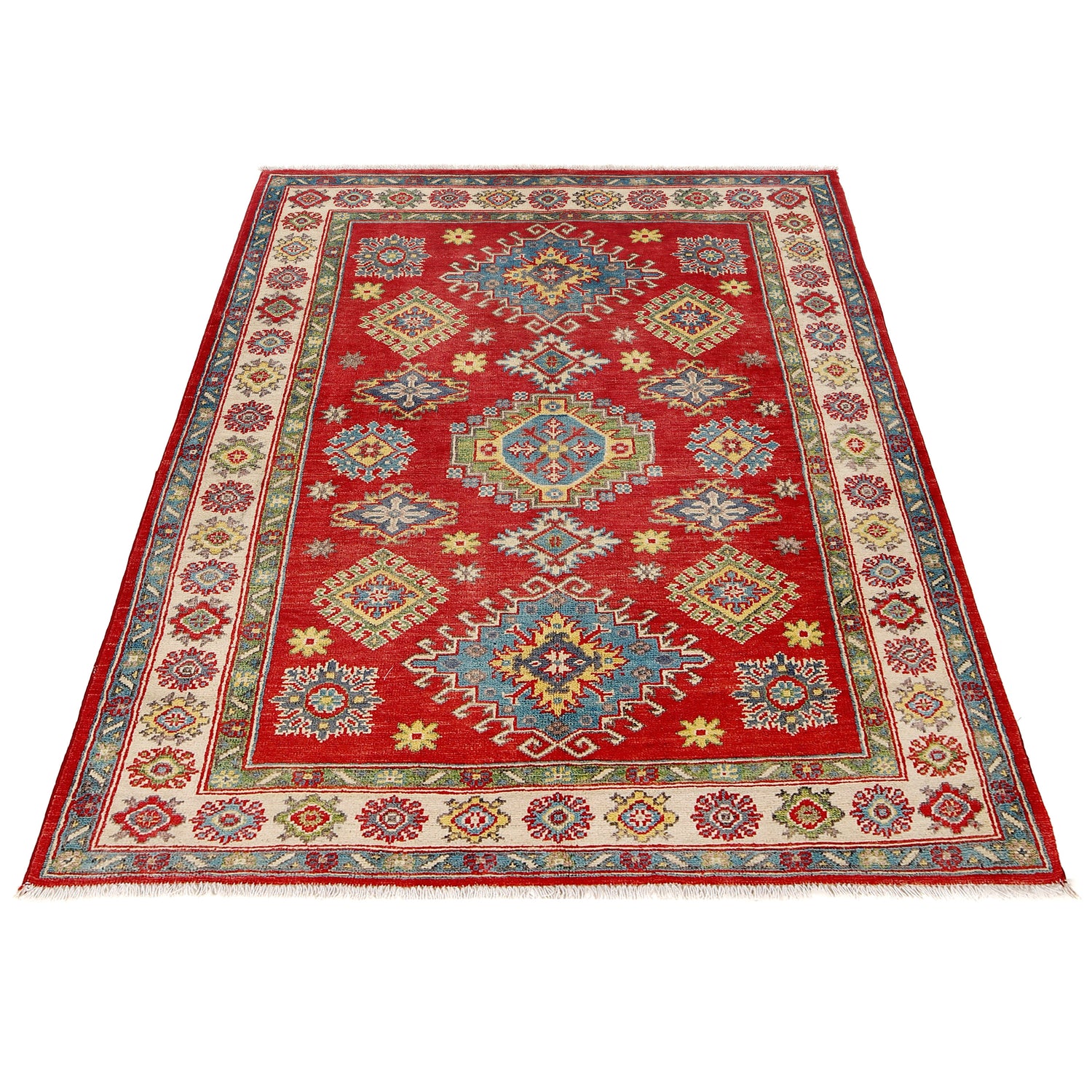 Kazak Rug Handmade Red Medallion 4x6 ft