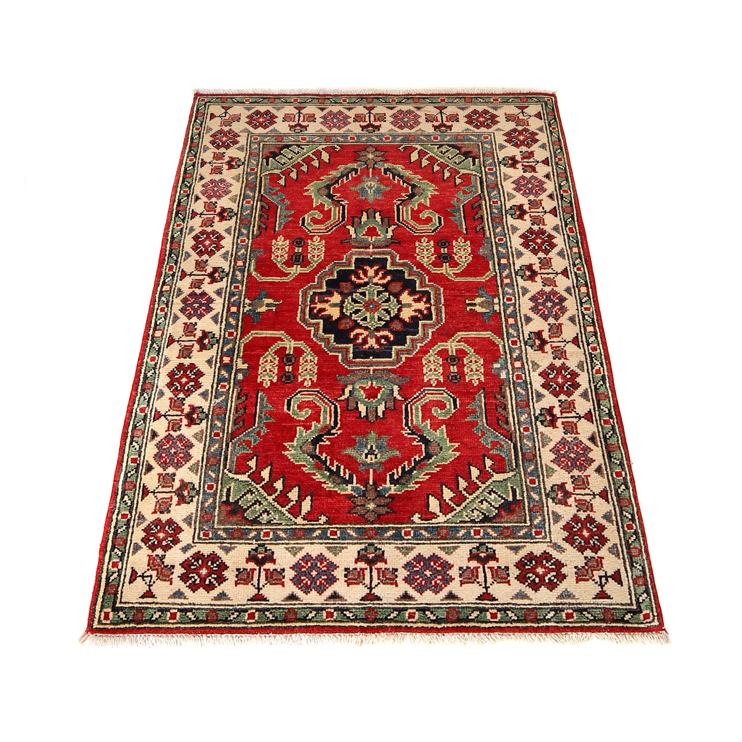 Kazak Rug Handmade Red Medallion 2x4 ft