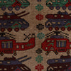 War Area Rug Handmade Brown Tank + Helicopter 4x6 ft