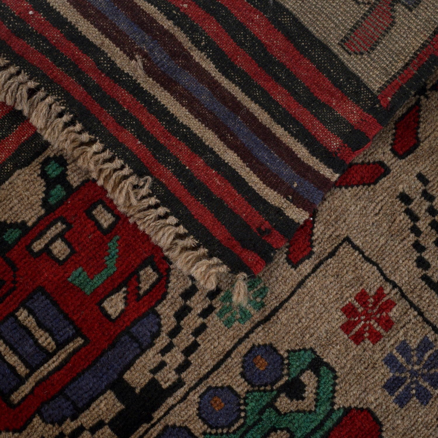 War Area Rug Handmade Brown Tank + Helicopter 4x6 ft