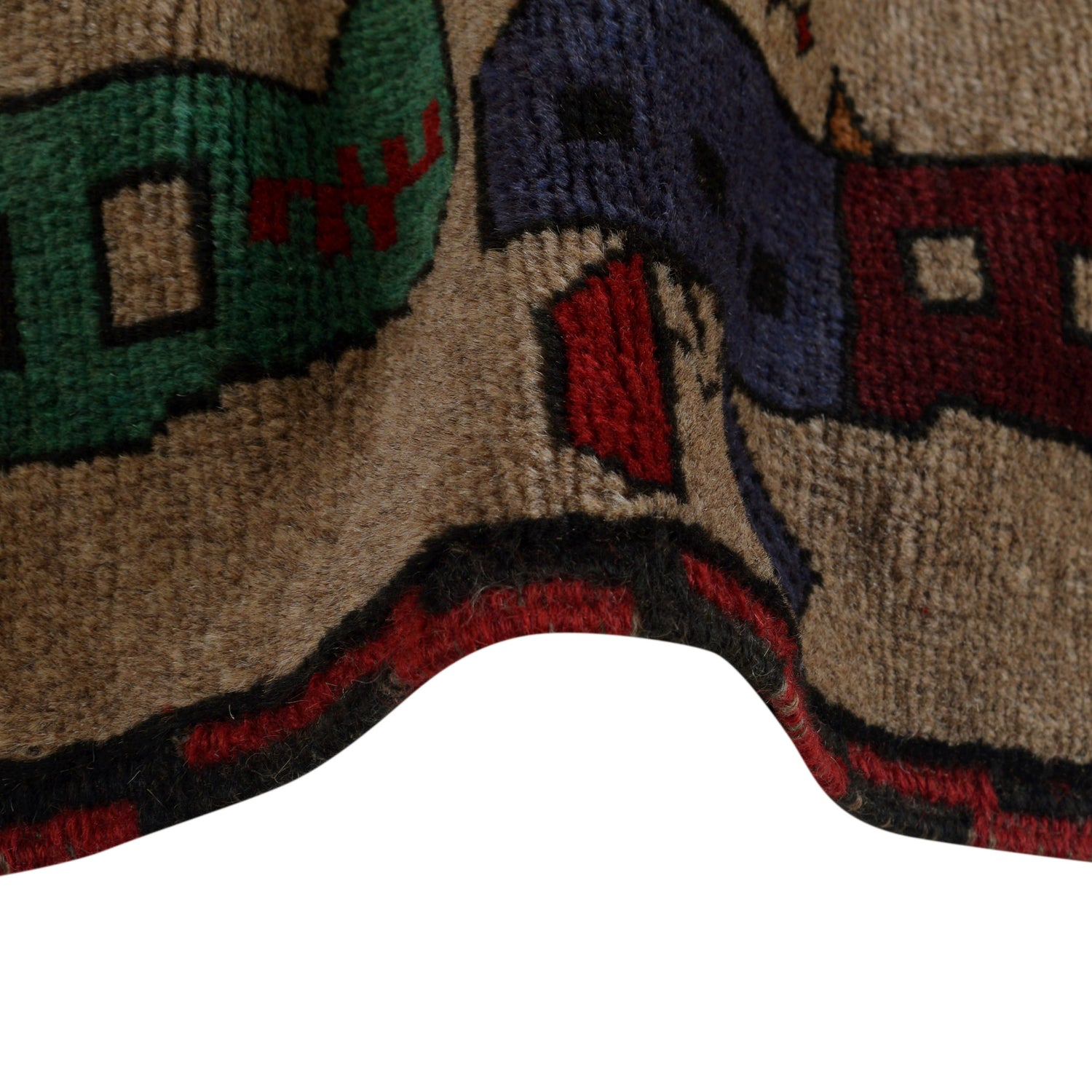 War Area Rug Handmade Brown Tank + Helicopter 4x6 ft