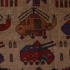 War Area Rug Handmade Brown Tank + Helicopter 4x6 ft