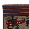 War Area Rug Handmade Brown Tank + Helicopter 4x6 ft