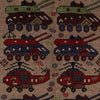 War Area Rug Handmade Brown Tank + Helicopter 4x6 ft