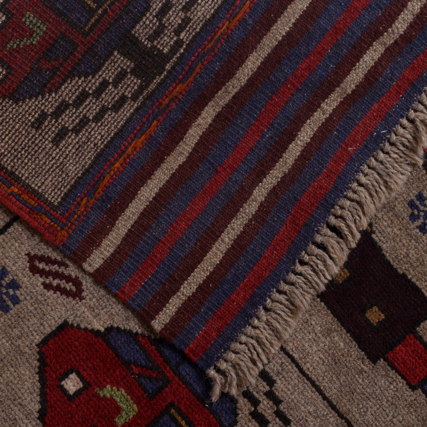 War Area Rug Handmade Brown Tank + Helicopter 4x6 ft