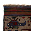 War Area Rug Handmade Brown Tank + Helicopter 4x6 ft