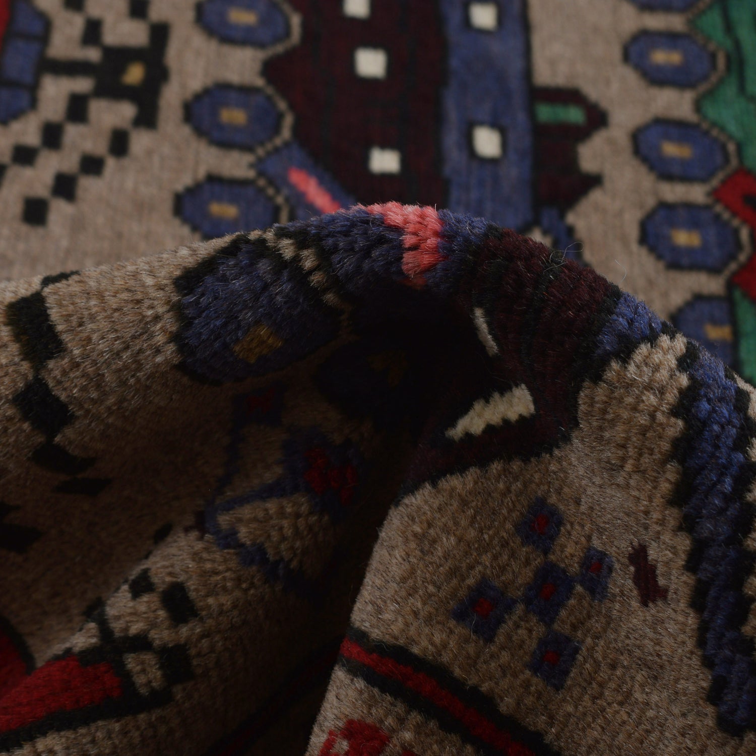 War Area Rug Handmade Brown Tank + Helicopter 4x6 ft