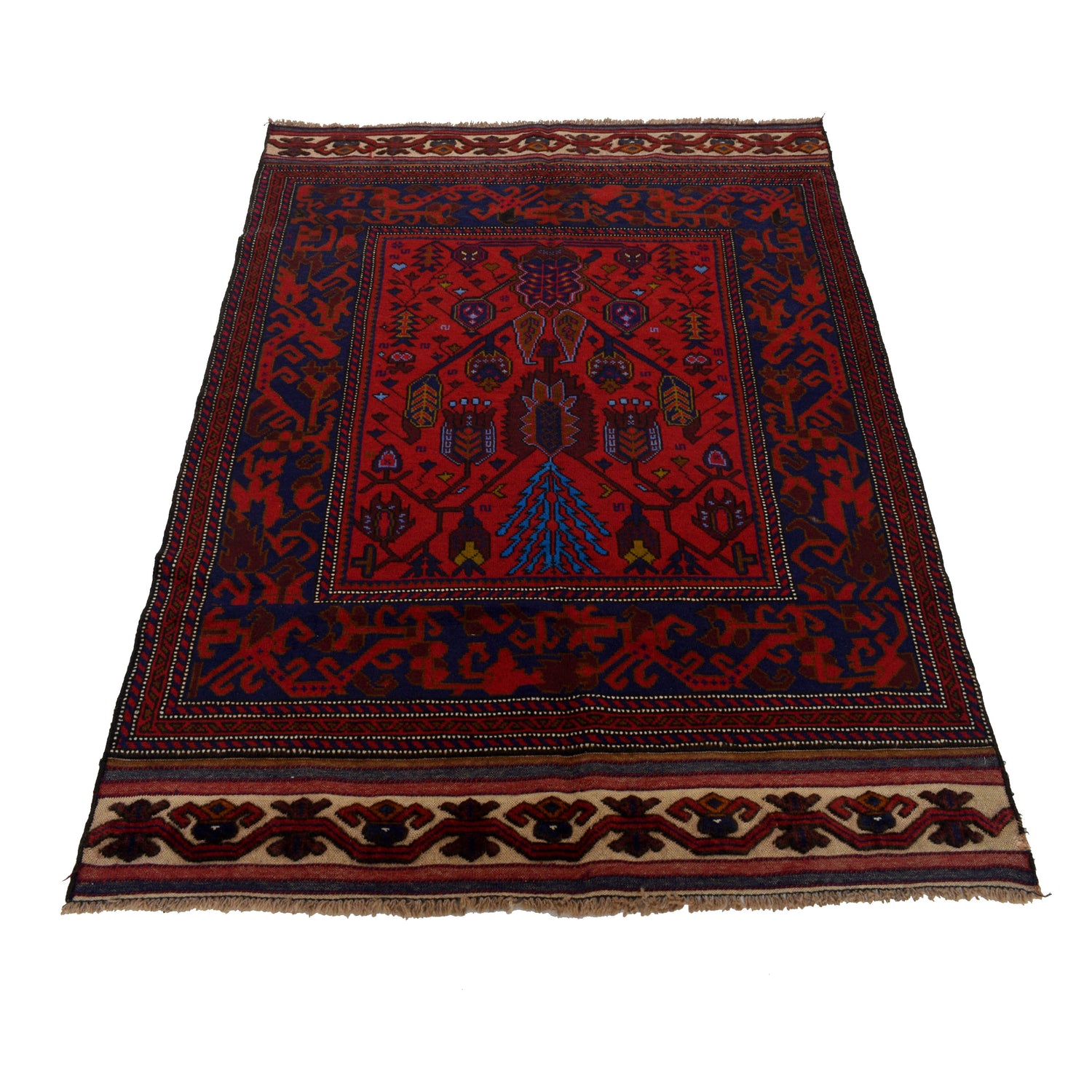 Baluchi Rug Handmade Red Geometric 4x6 ft