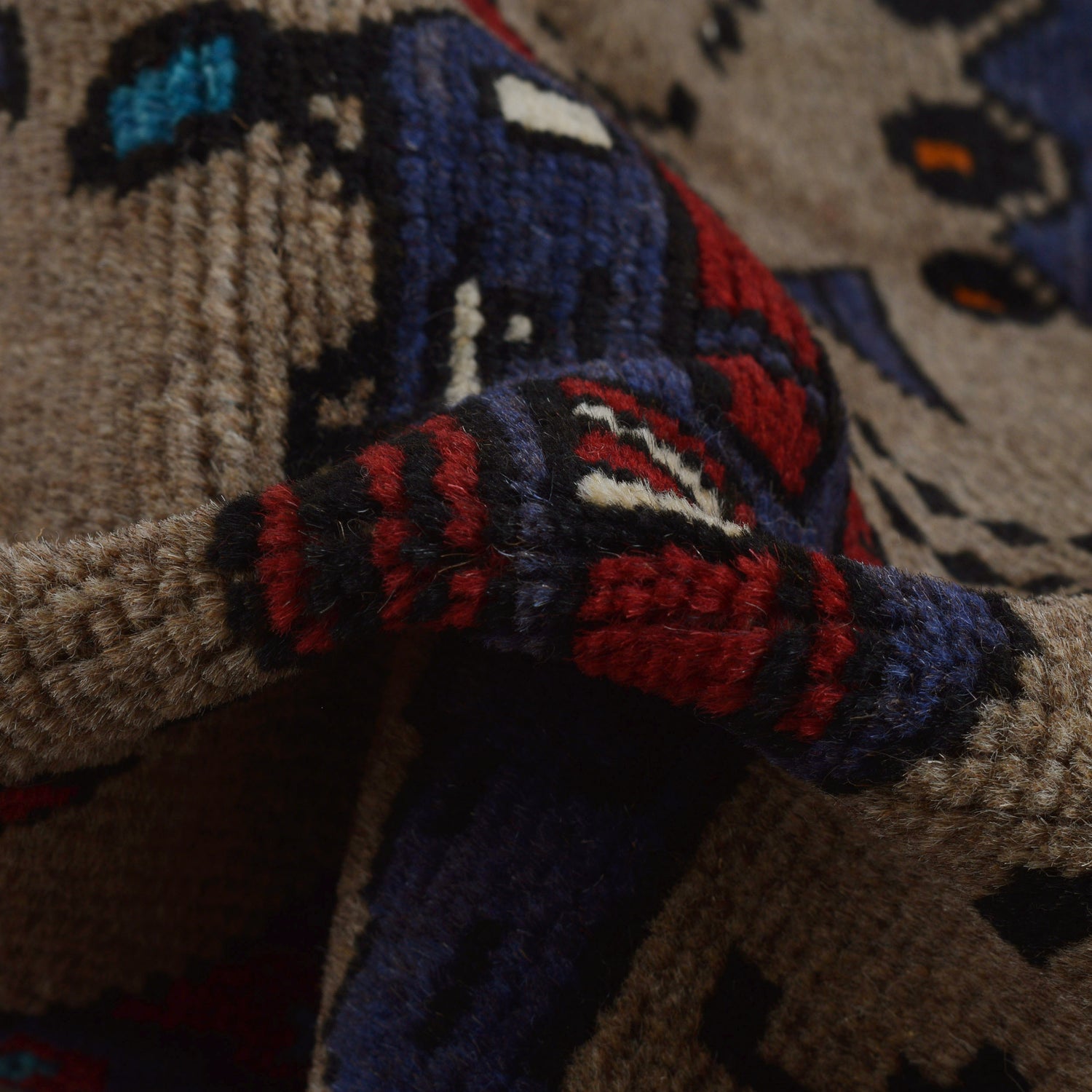 War Area Rug Handmade Brown Tank + Helicopter 3x5 ft