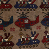 War Area Rug Handmade Brown Tank + Helicopter 3x5 ft