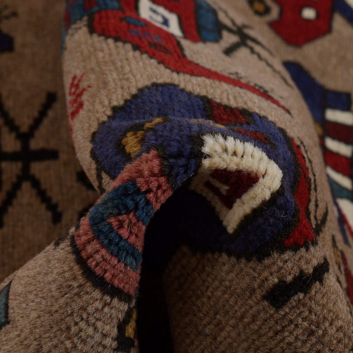 War Area Rug Handmade Brown Tank + Helicopter 3x5 ft