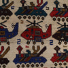 War Area Rug Handmade Ivory Tank + Helicopter 3x5 ft