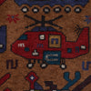 War Area Rug Handmade Brown Tank + Helicopter 2x4 ft