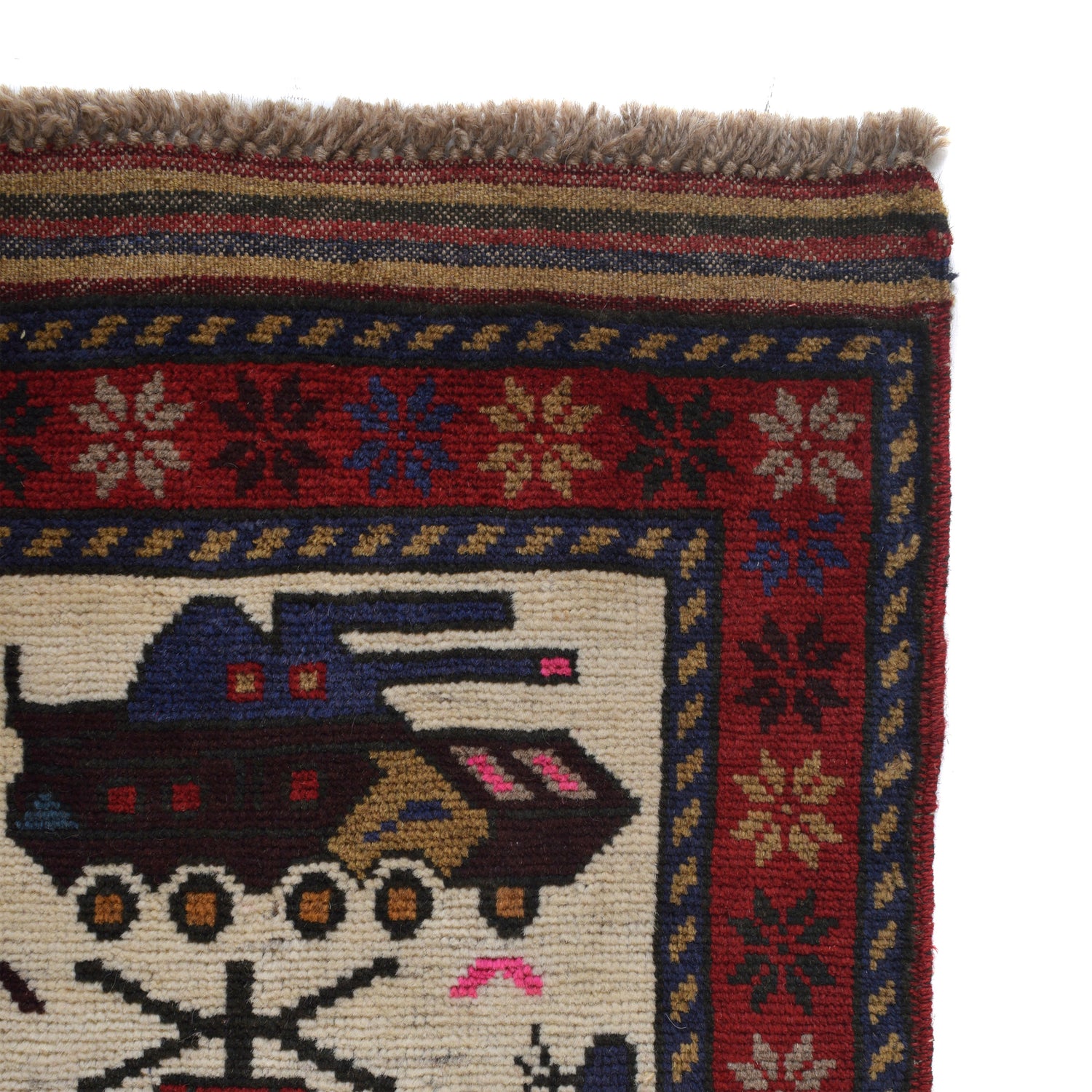 War Area Rug Handmade Ivory Tank + Helicopter 3x5 ft