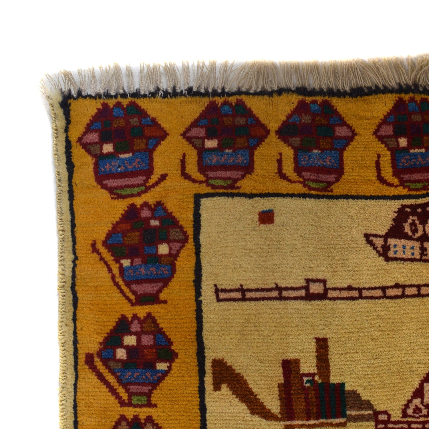 War Area Rug Handmade Ivory Tank + Riffle 3x5 ft