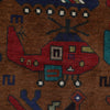 War Area Rug Handmade Brown Tank + Helicopter 3x5 ft