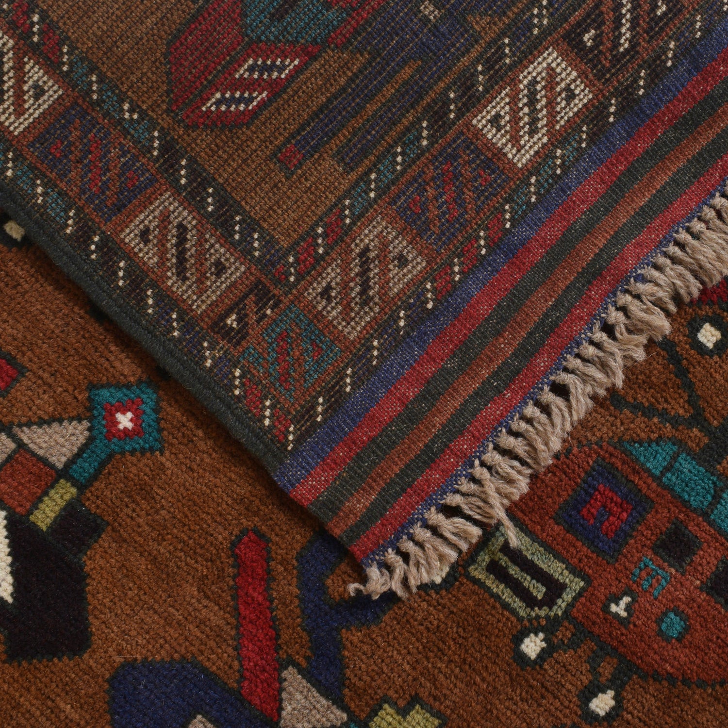 War Area Rug Handmade Brown Tank + Helicopter 3x5 ft