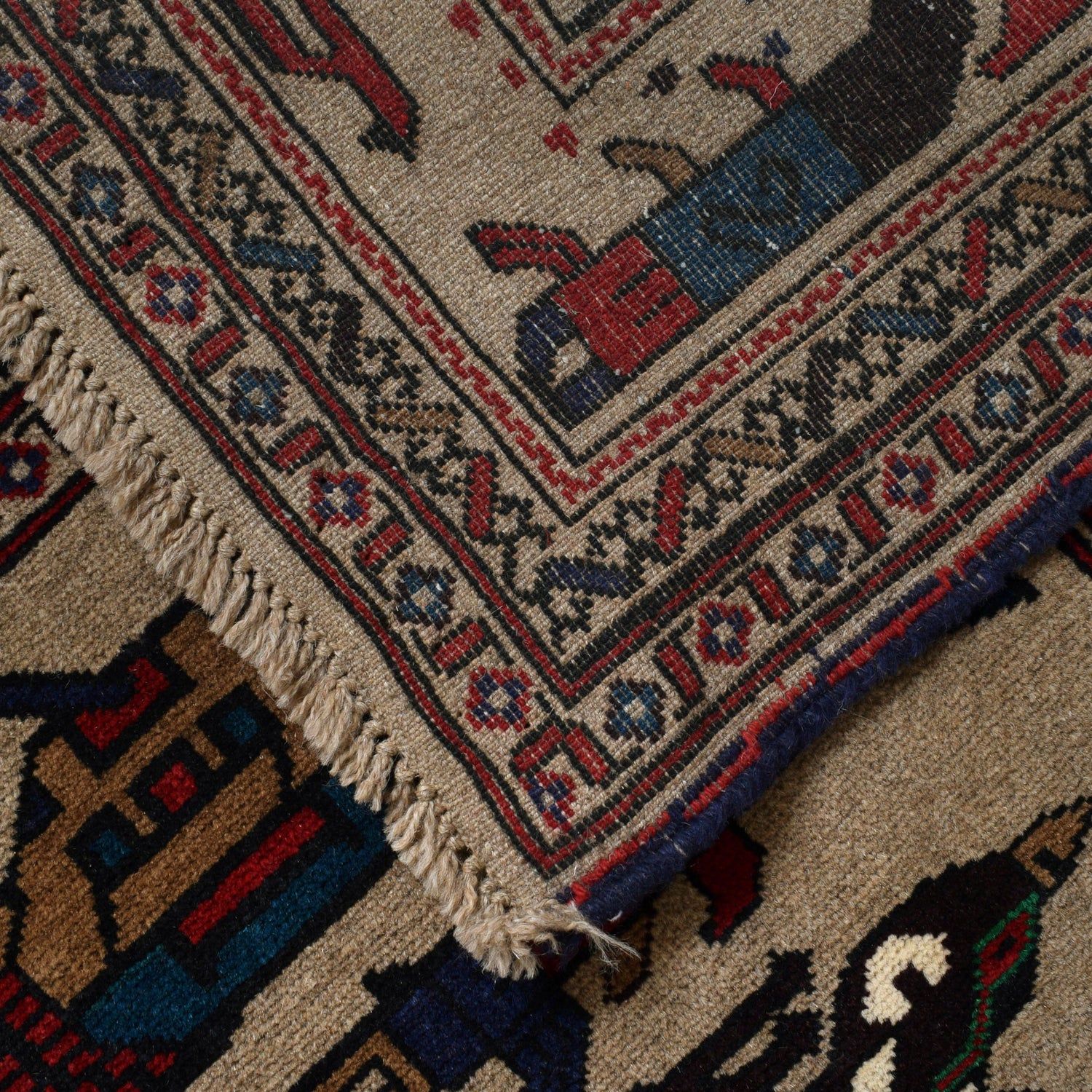 War Area Rug Handmade Brown Tank + Riffle + Helicopter 7x10