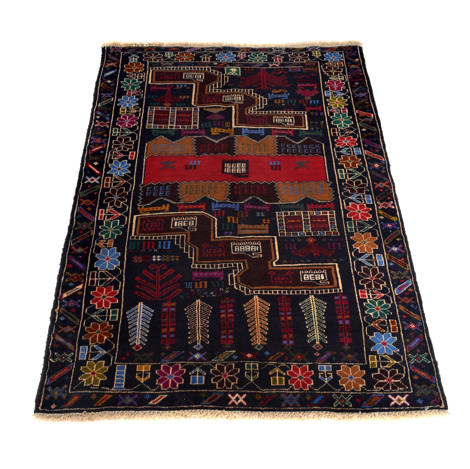 Baluchi Rug Handmade Multi Geometric 2x4 ft