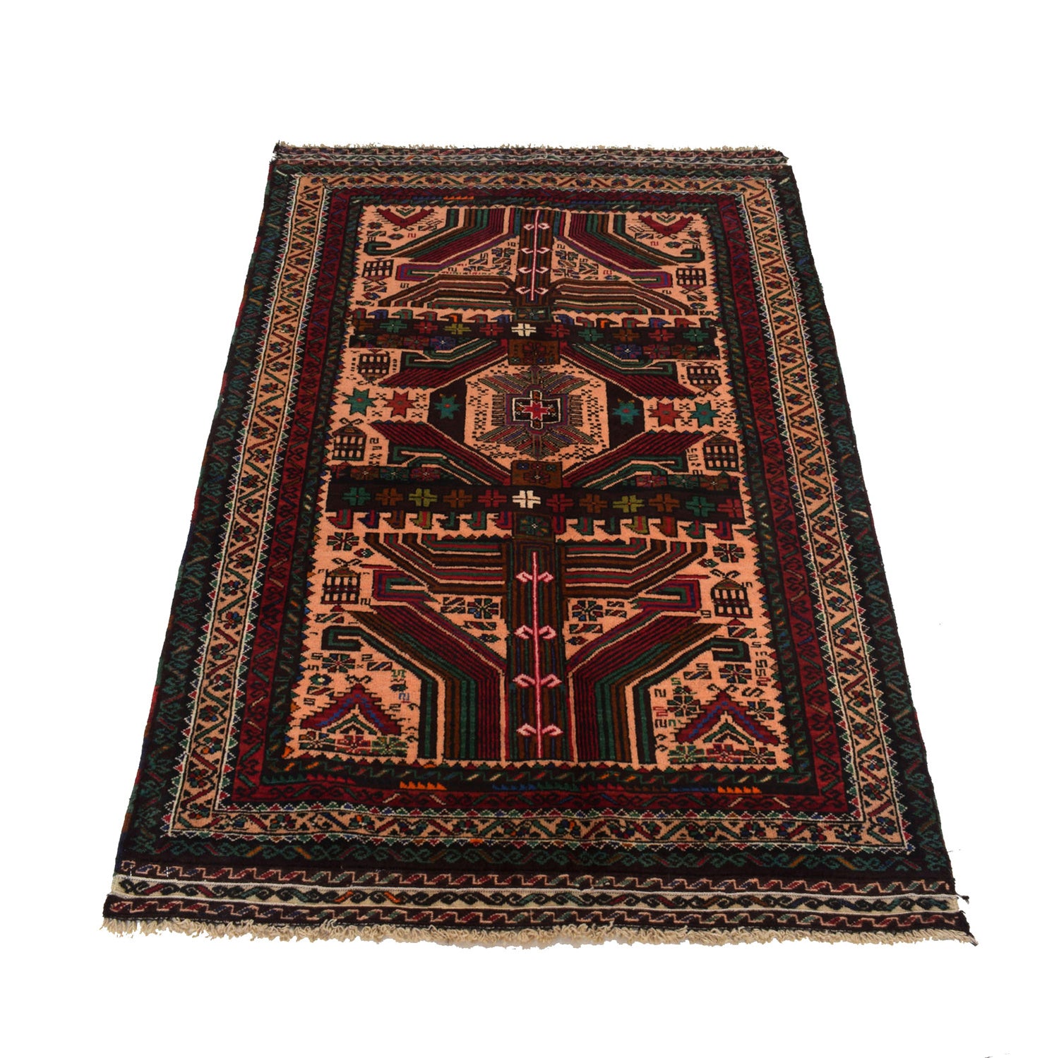 Baluchi Rug Handmade Multi Geometric 3x5 ft