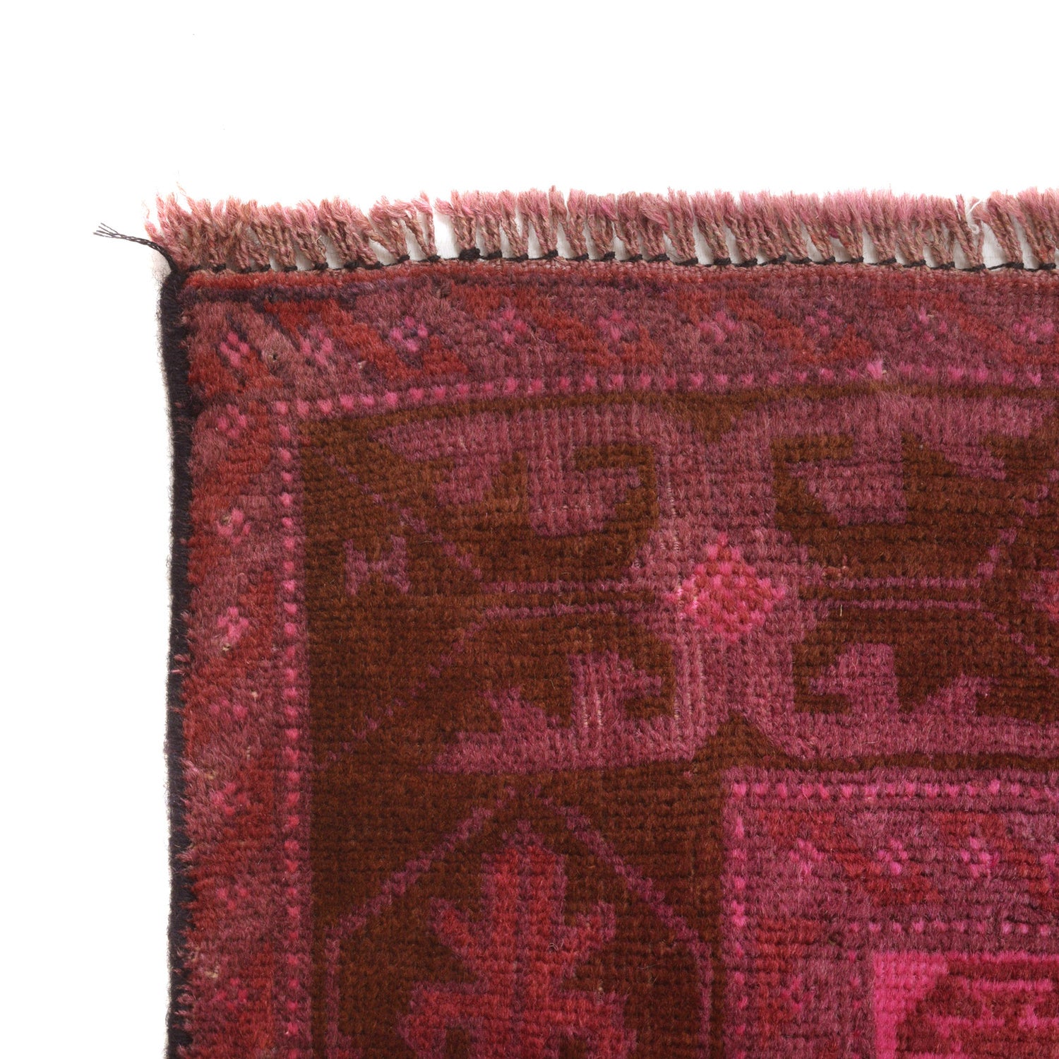 Overdyed Area Rug Handmade Pink Geometric 3x5 ft