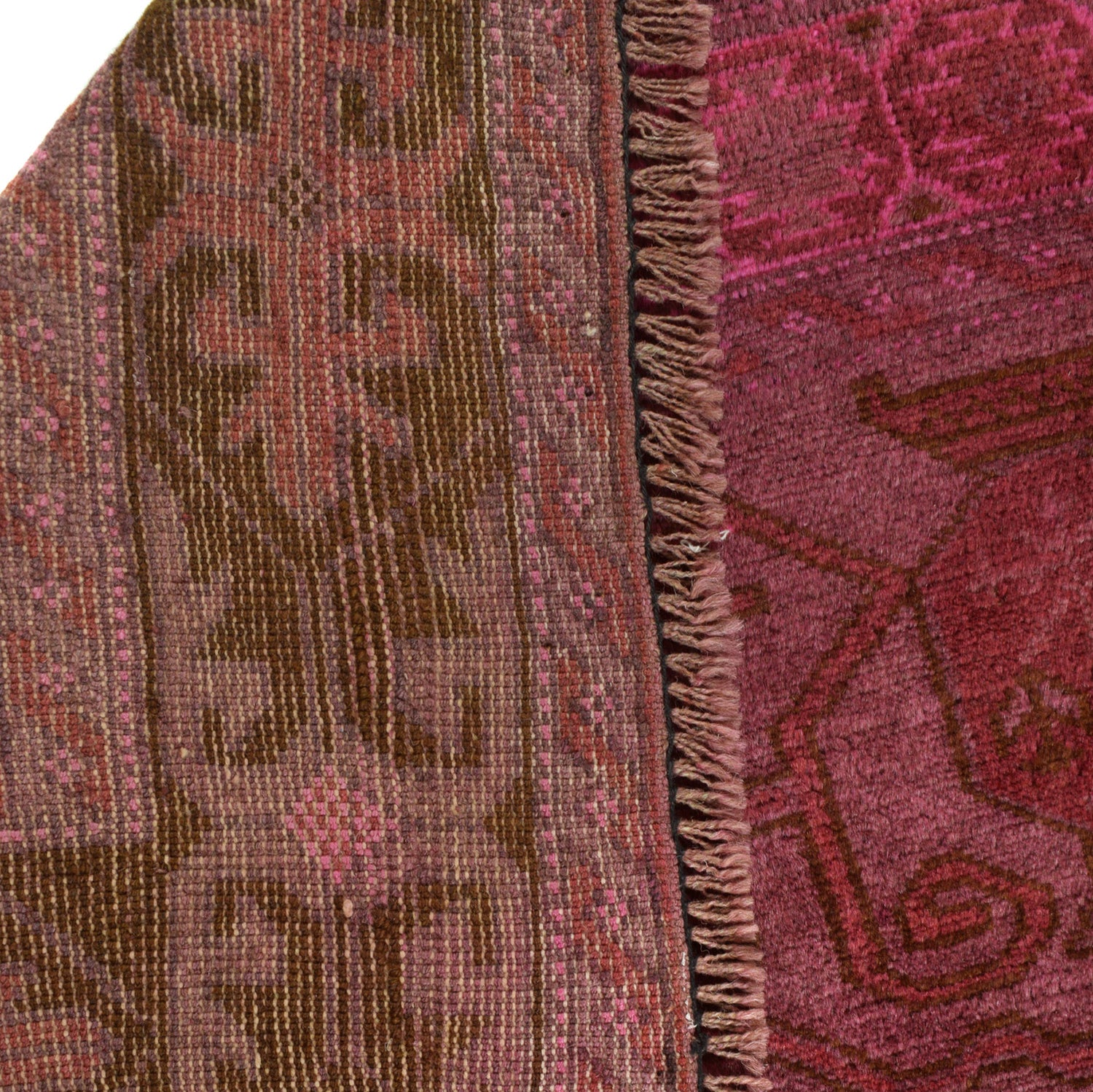 Overdyed Area Rug Handmade Pink Geometric 3x5 ft