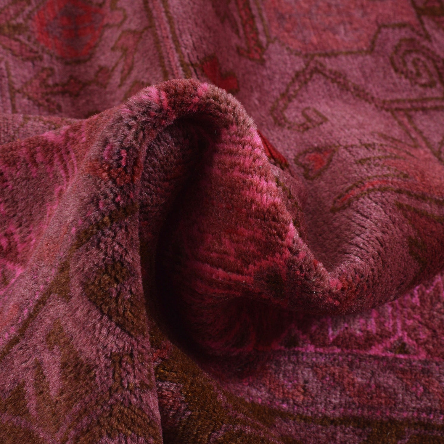 Overdyed Area Rug Handmade Pink Geometric 3x5 ft